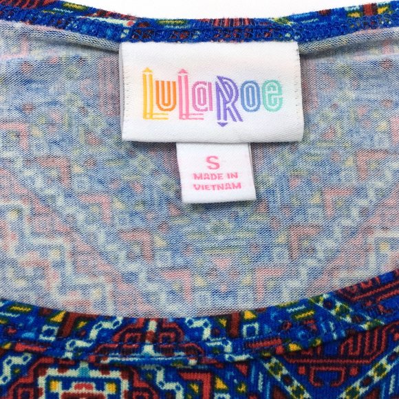 LuLaRoe Irma Aztec Geometric Boho Tunic Top S Blouse Shirt Blue Red Orange Green - Picture 4 of 10